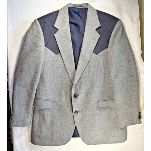 Taos Country Western Blazer 42 gray herringbone wool EUC